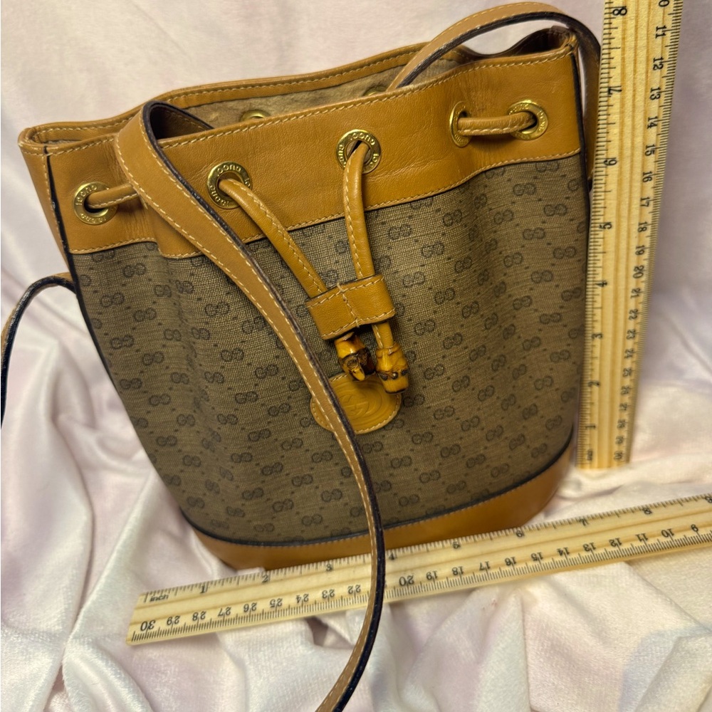 Gucci Monogram Bucket Bag Crossbody GG Bamboo Authentic RARE Vintage 1980s - Picture 9 of 16